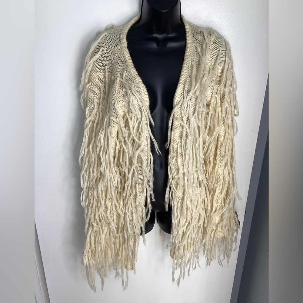 Elegant Cream Fringe Cardigan L
